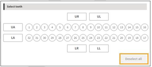 Select Teeth section with yellow highlight box around Deselect all.